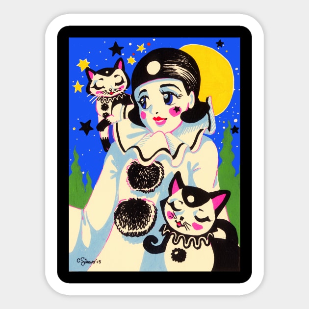 Pierette Pierrot and Kawaii Cats Sticker by Magenta Arts